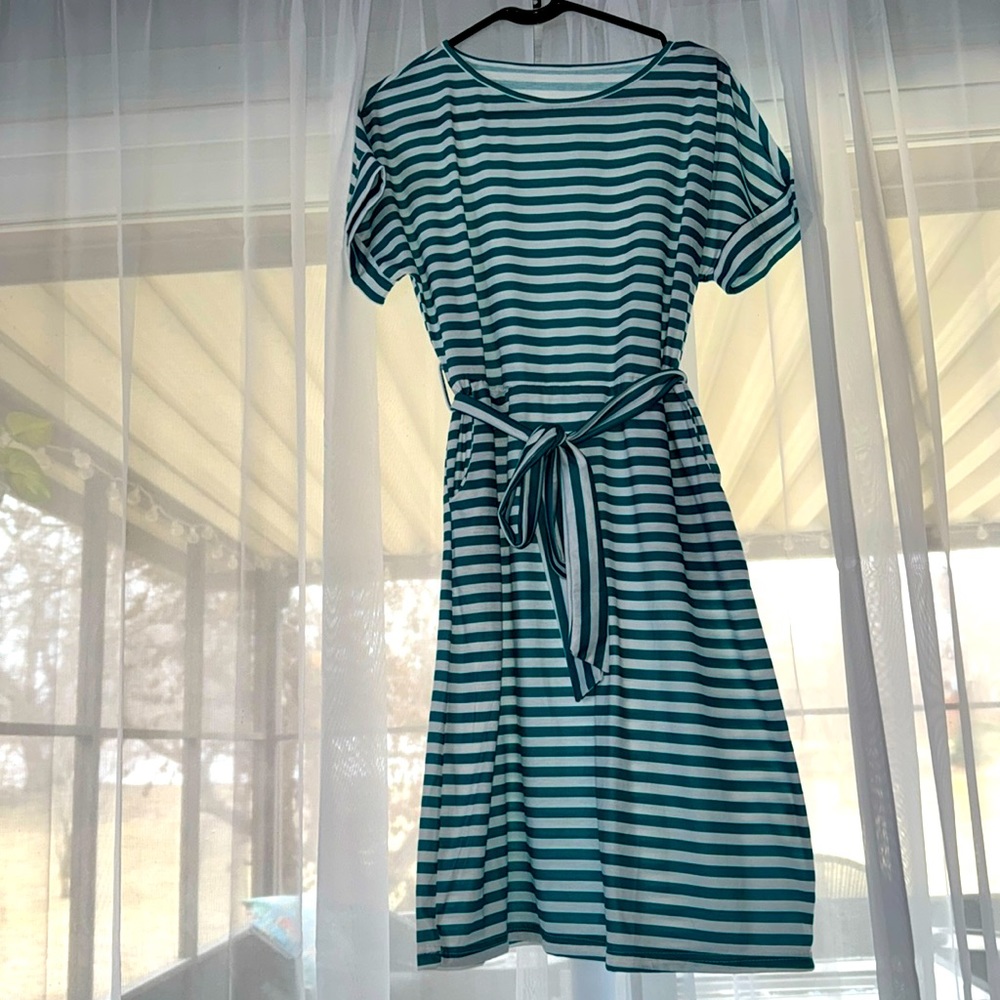Green striped dress